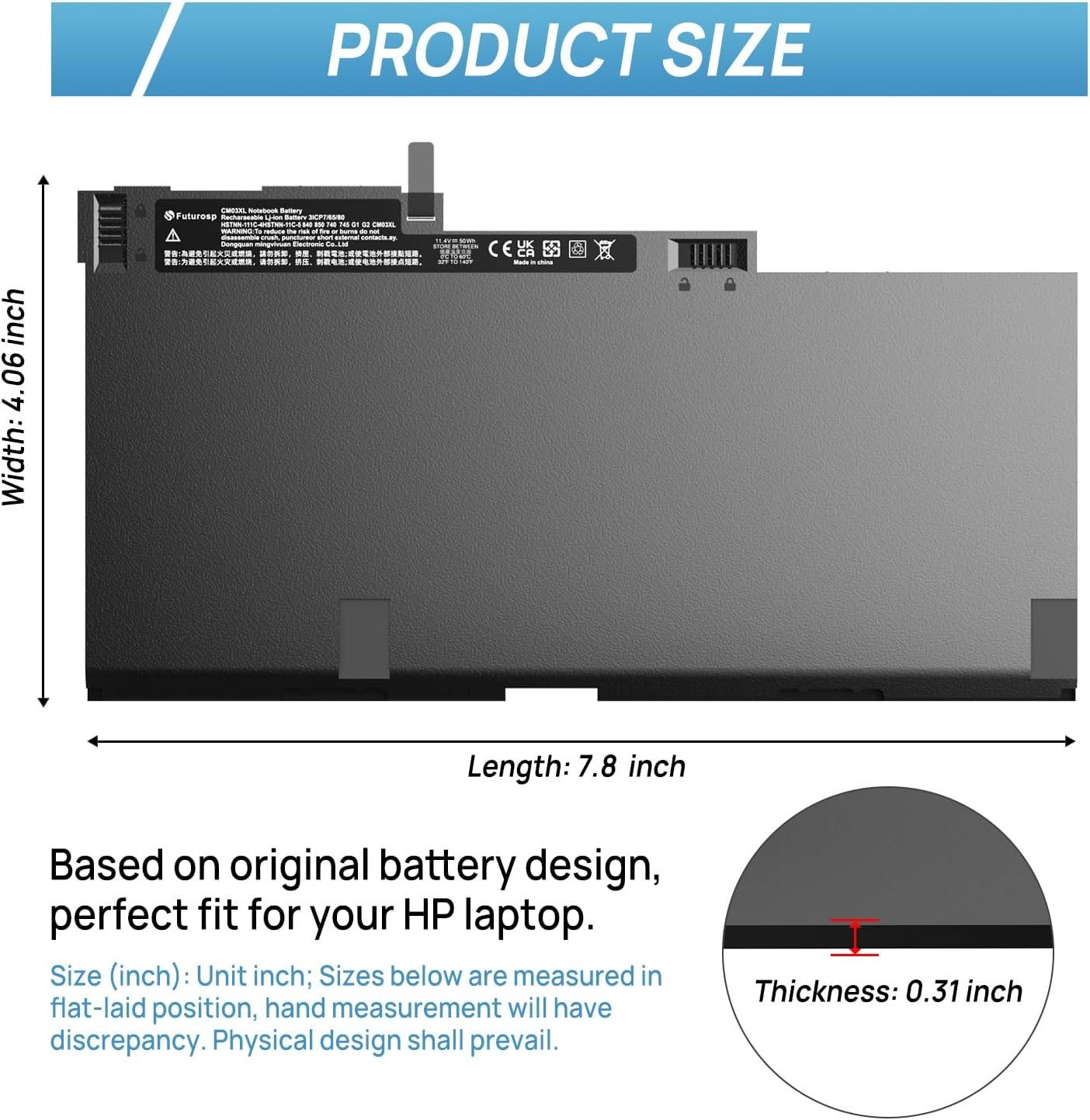 CM03XL CM03 Laptop Battery Replacement for HP EliteBook 840 850 845 855 740 745 750 755 G1 G2 Series, Spare 717376-001 716724-421 CM03050XL, ZBook 14 G2 fits CO06XL CO06